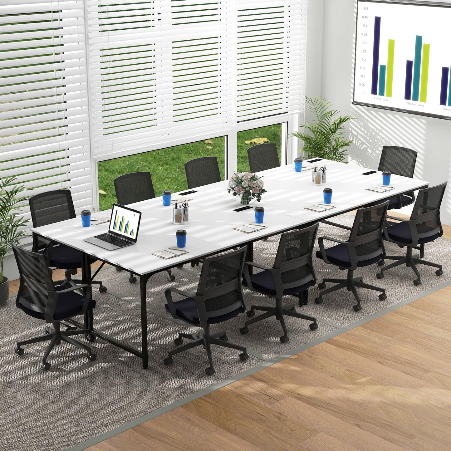 Tangkula 60" Conference Desk Set of 6, Modern Boardroom Desk with Storage Bag, Headphone Hook, Sturdy Metal Frame, Rectangular Seminar Table with Charging Station