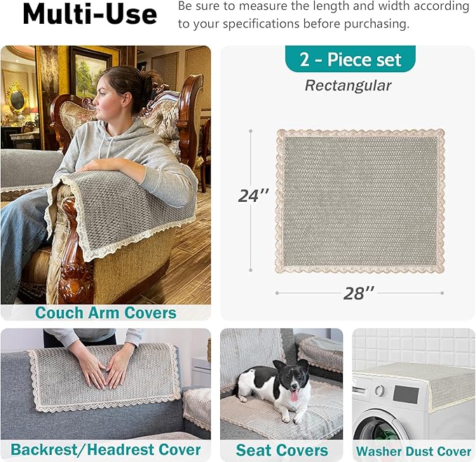 Couch Arm Covers, Couch Covers, Non-Slip Lace Armrest Covers, Headrest/Backrest