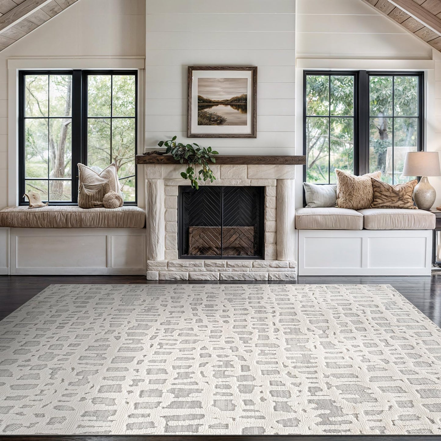 Beverly Rug Micro Loop Area Rug Gray/White 8x10 Abstract Modern Luxury Irregular Grid Durable Soft Indoor Rugs for Living Dining Room Office Stain Resistant Non Shedding Casual Indoor Carpet 8 x 10