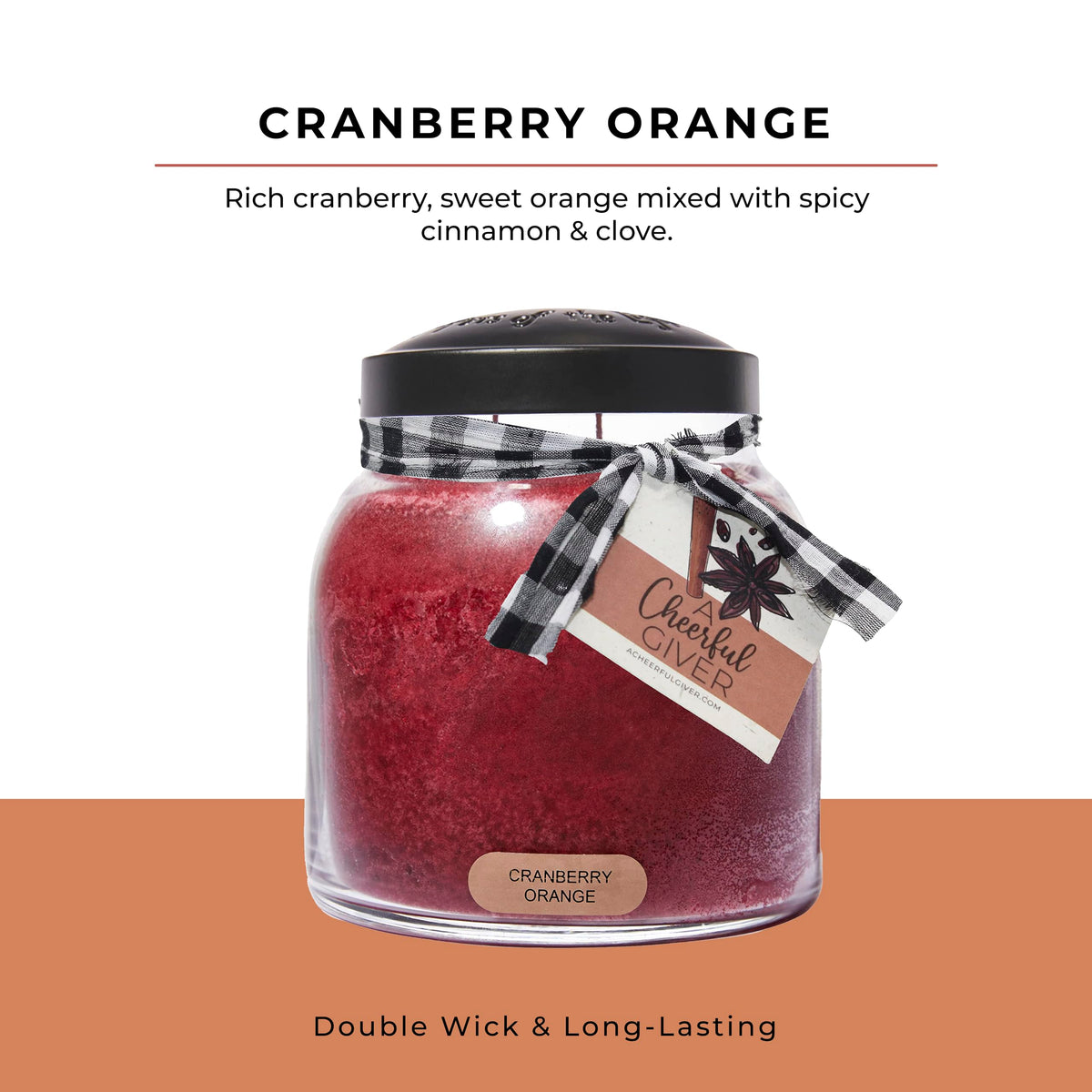 A Cheerful Giver - Cranberry Orange - 34oz Papa Scented Candle Jar with Lid - Keepers of the Light - 155 Hours of Burn Time, Gift for Women, Red