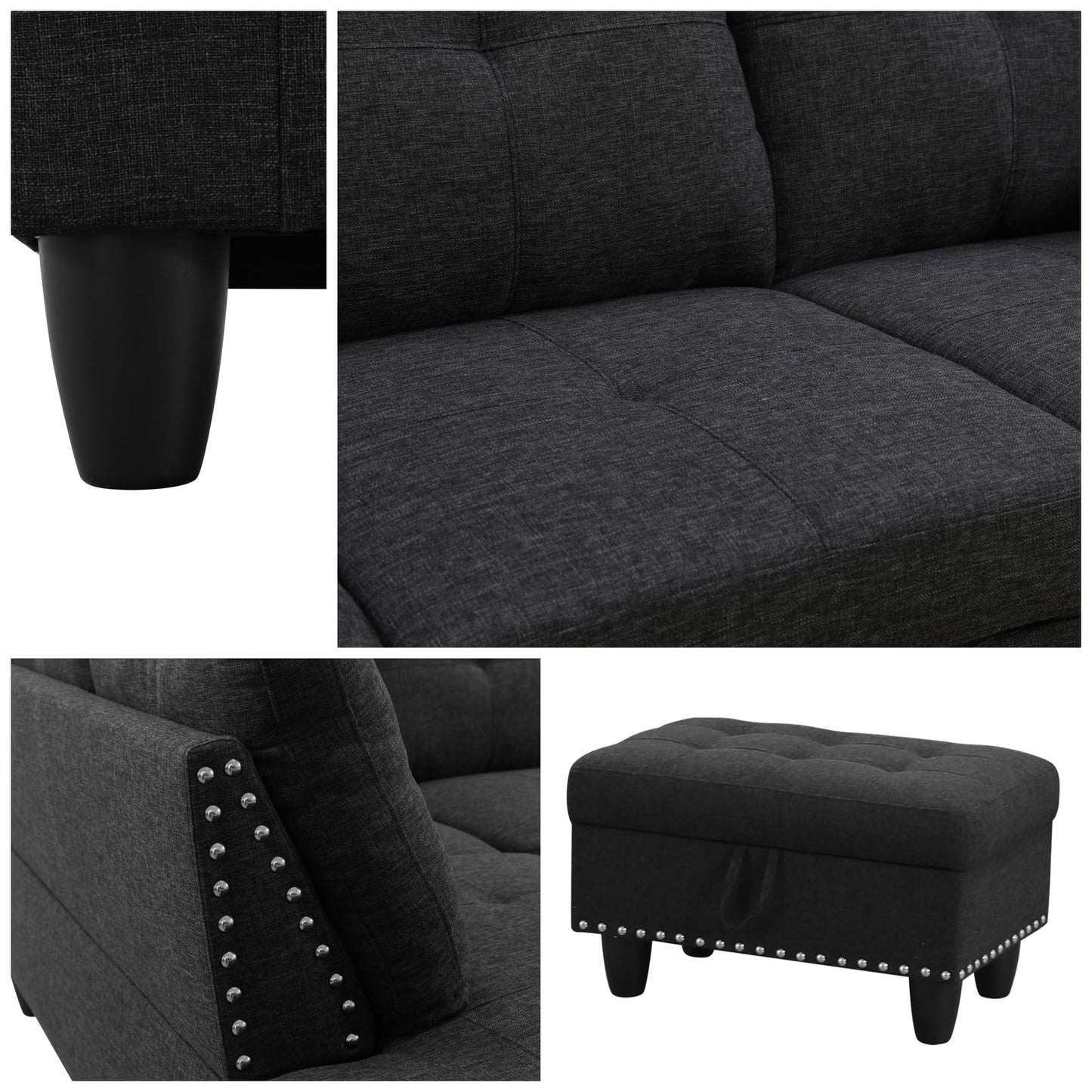 Trygoal 97.5" L Shaped Couches for Living Room, Sectional Couch Living Room Furniture with Storage Ottoman, Modular Sectional Sofa with Movable Chaise for Apartment Office, Black Grey