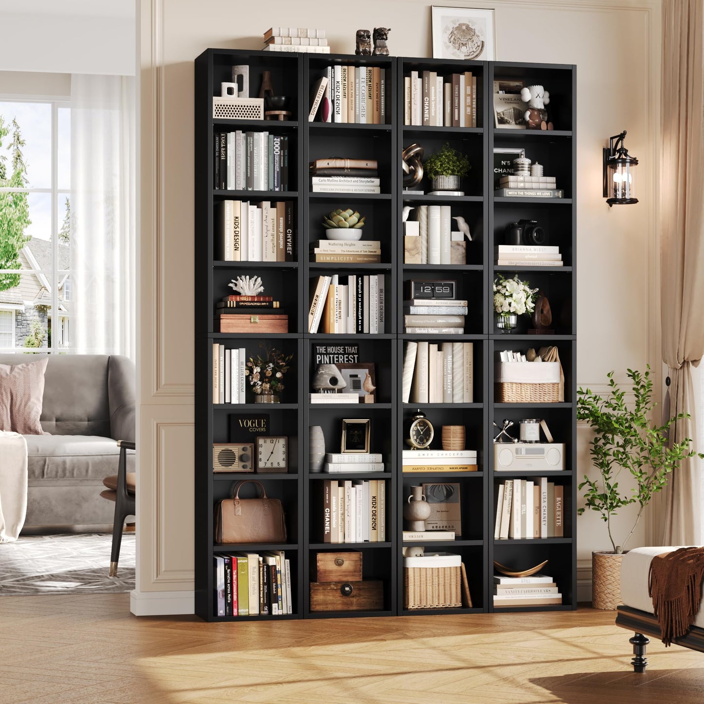 FOTOSOK 8-Tier Media Tower Rack, 11.6 X 9.3 X 70.9 Inches CD DVD Slim Storage Cabinet with Adjustable Shelves, Tall Narrow Bookcase Display Bookshelf for Home Office, Black