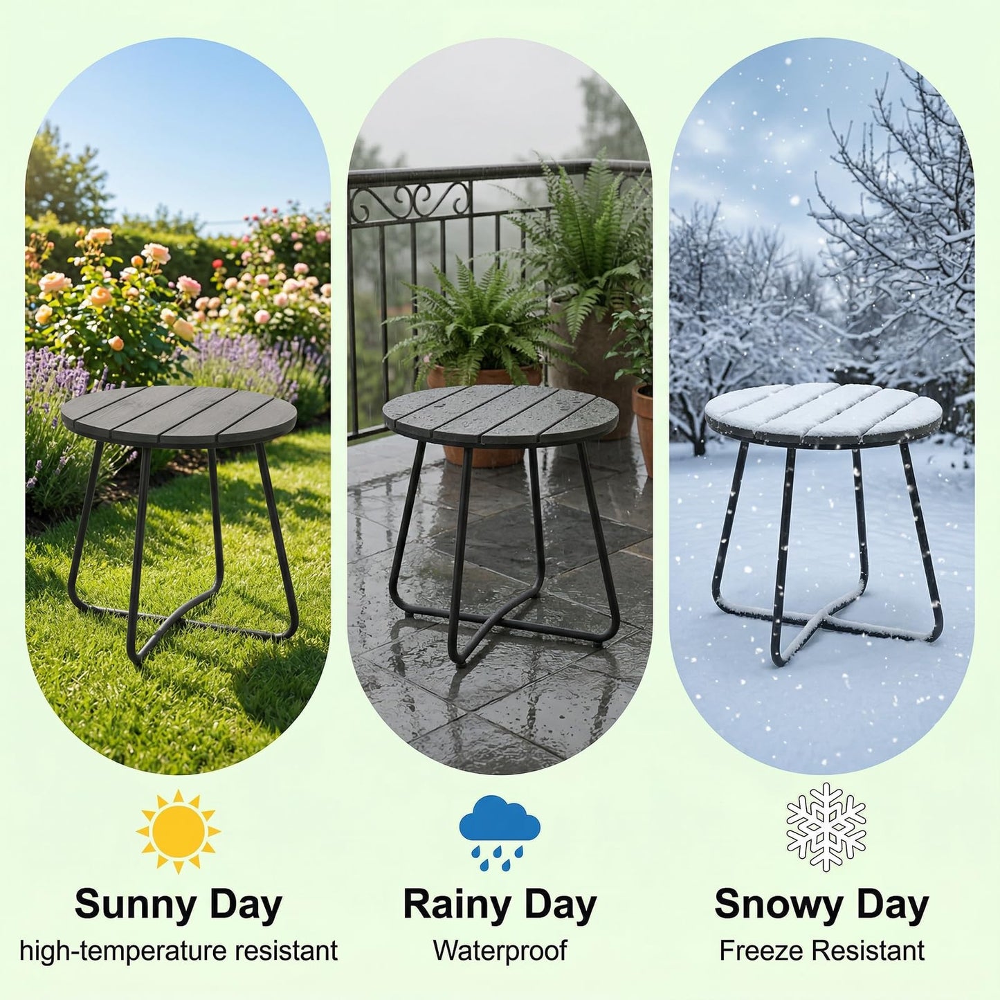 danpinera Outdoor Side Tables, HDPS Patio Table with Metal Legs, 18 Inch Outdoor Small Round Table for Garden, Backyard, Porch, Deck, Balcony, Poolside