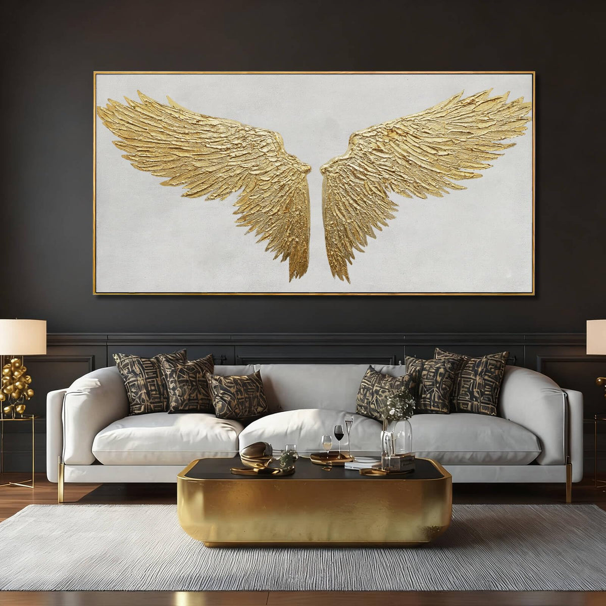 Large Framed Wall Art Gold Abstract Wall Decor Textured Art Painting Modern Artwork for Living Room Bedroom Home Decorations 29"x 58" White Art