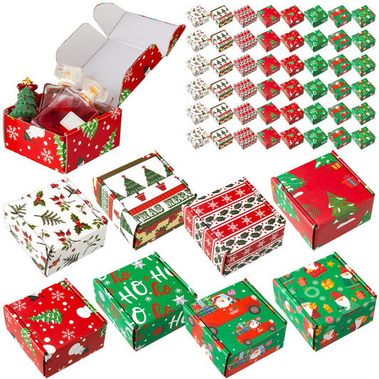 Tenceur 48 Pack Small Christmas Gift Boxes with Lids 4 x 4 x 2 Inch Christmas Clothes Boxes Corrugated Cardboard Wraping for Packaging Xmas Gift