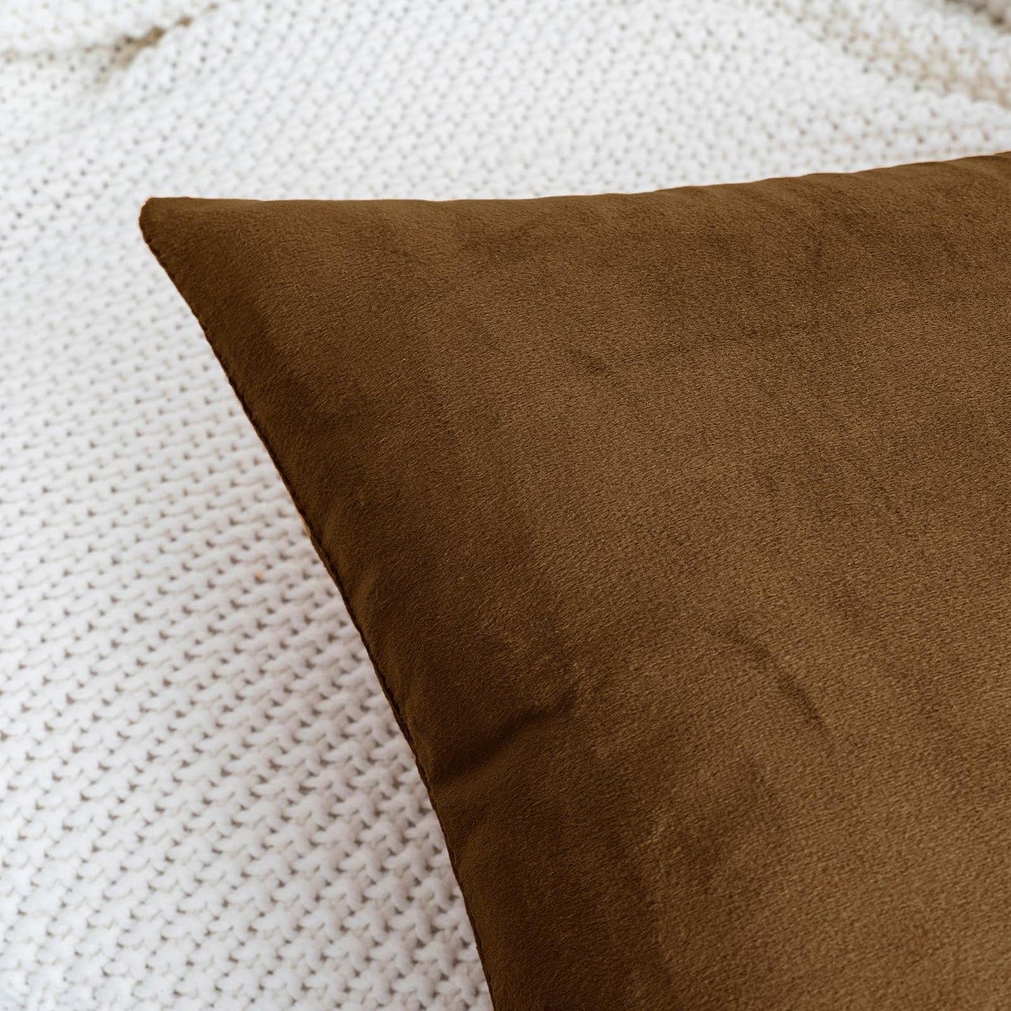 HWY 50 Coffee Velvet Throw Pillow Covers 16x16 Inch, Pack of 2 Soft Cozy Solid Decorative Luxury Cushion Cases for Couch Sofa Bed Living Room Bedroom