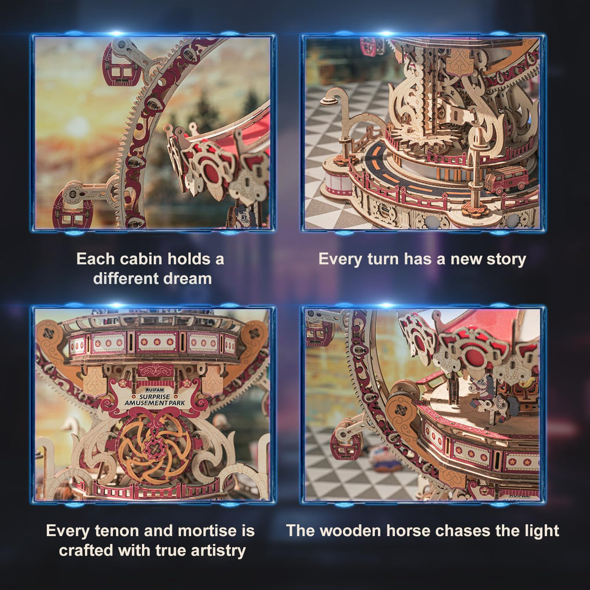 3D Puzzles for Adults, Wooden 3D Puzzle Model Surprise Amusement Park Music Box Toys Building Kits, DIY Wood Crafts Cool Toy Hobbies for Men Women, Creative Assembly Gifts