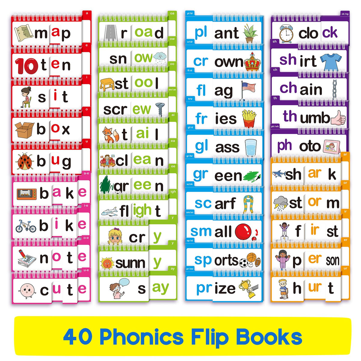 SkilLify Word Family Build Book, 40 Read and Rhyme Flip Books, Learn to Read Phonics Flash Cards, Sight Words Flash Cards Kindergarten Flip Books for Kids Homeschool Preschool Learning Activities