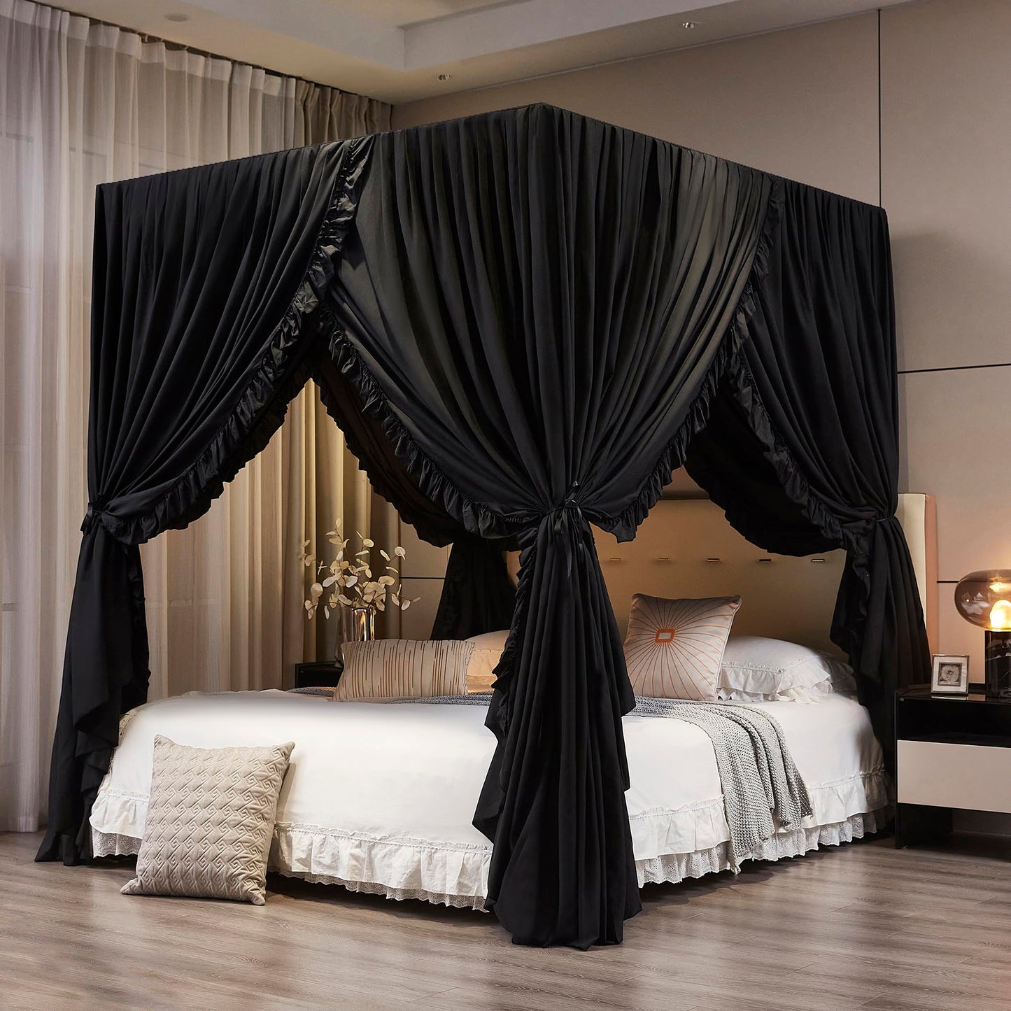Mengersi Canopy Bed Frame Post Queen Size,Stainless Steel Canopy Frame Poles Four Corner Bed Bracket Fit for Metal/Wood Bed Bedroom Decor