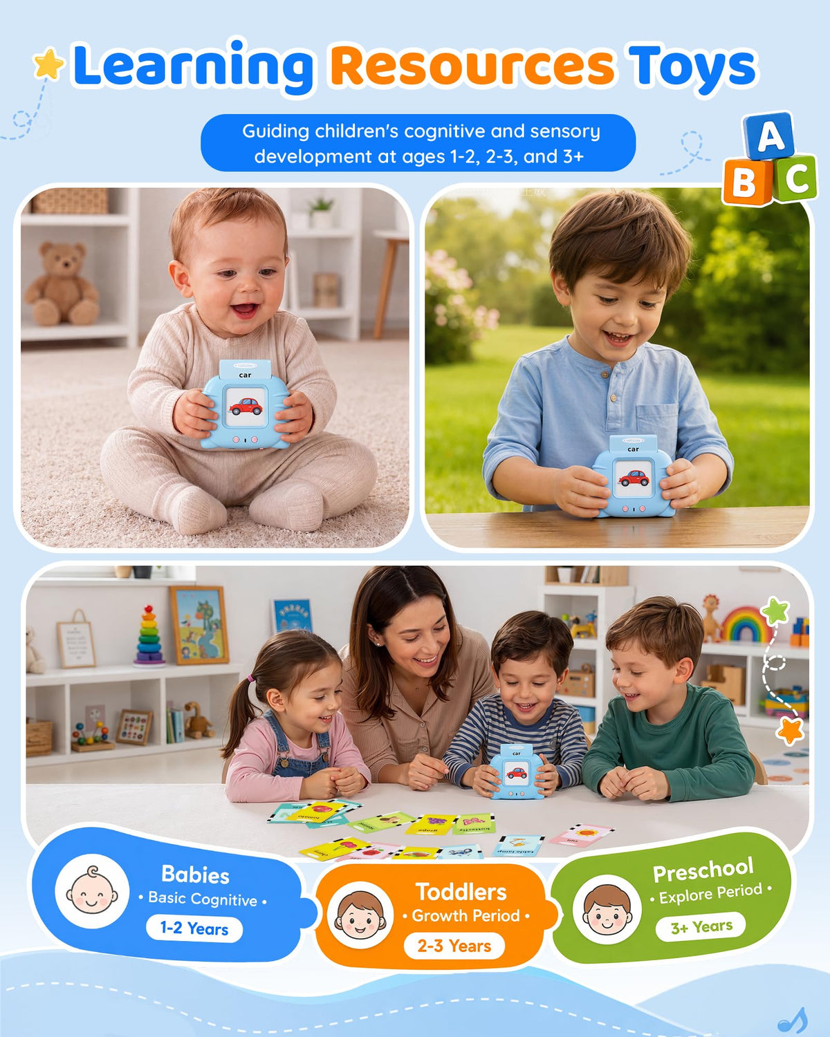 Aullsaty Talking Flash Cards for Toddlers 1-3, Upgraded 248 Sight Words Montessori Speech Therapy Toy, Autism Sensory Educational Learning Toys, Birthday Gift for Boys Girls (Blue)