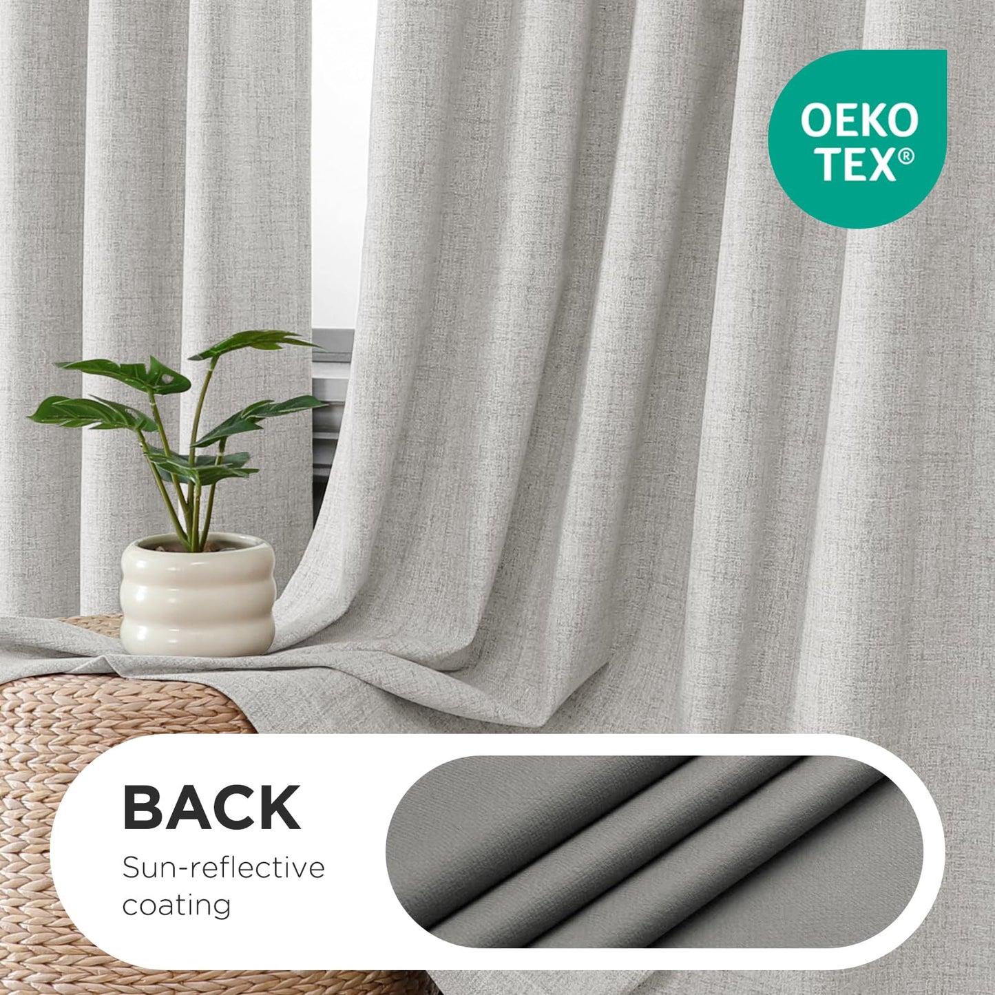 Joydeco Pinch Pleated Curtains - 100% Blackout for Bedroom, White Linen Curtains 40" W x 90" L, Thermal Insulated 2 Panels Light Blocking Drapes, Back Tabs for Living Room