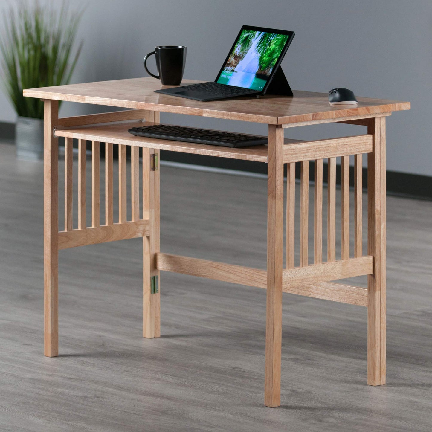 Winsome Mission Folding Computer Desk, 30" in Beechwood, Modern Fold Away Work Table for Home Office, Bedroom, PC Gaming Desk, Compact & Convenient Furniture for Small Spaces