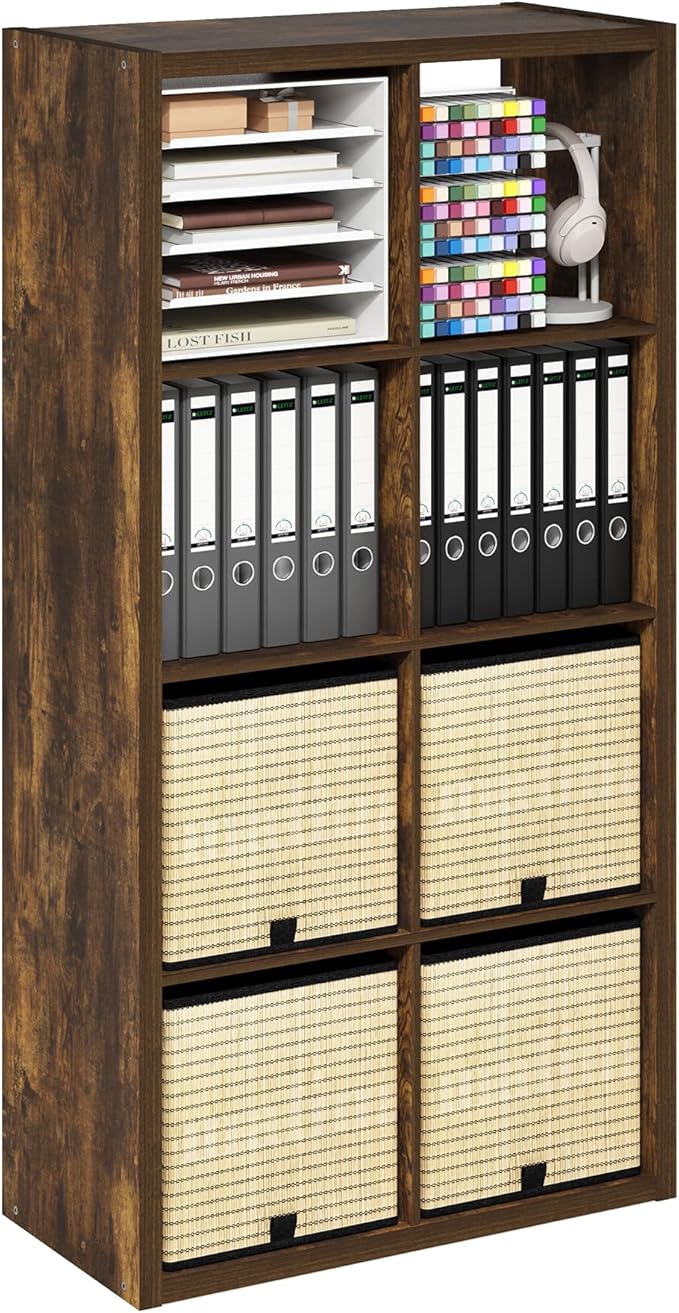 Furinno Cubicle Book Shelf, 8-Cube Bookshelf, Extra Thick Frame Horizontally &