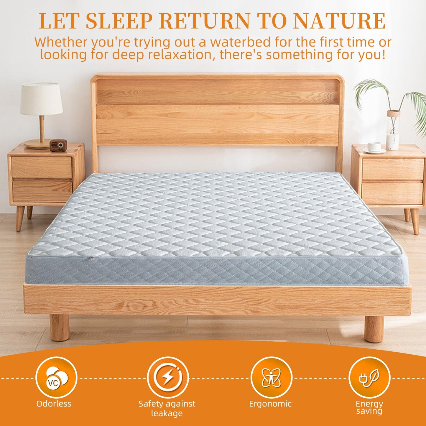 Ustenroya Free Flow Full Wave Water Mattress, Square Waterbed Mattress for Adults, 7.9" Thick PVC Softside Water Bed with Removable Cover, Protable and Foldable, Dual Air Valves (Queen - 60" x80")