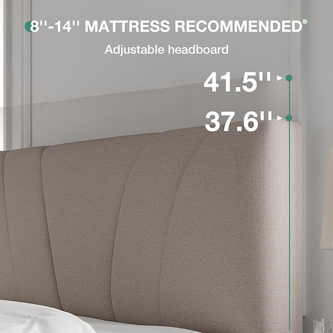 Novilla Queen Bed Frame with Headboard, Bed Frame Queen Size with Wood Slats