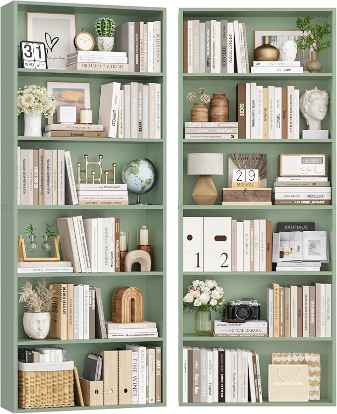 FOTOSOK 6-Tier Open Bookcase and Bookshelf Set of 2, Freestanding Display
