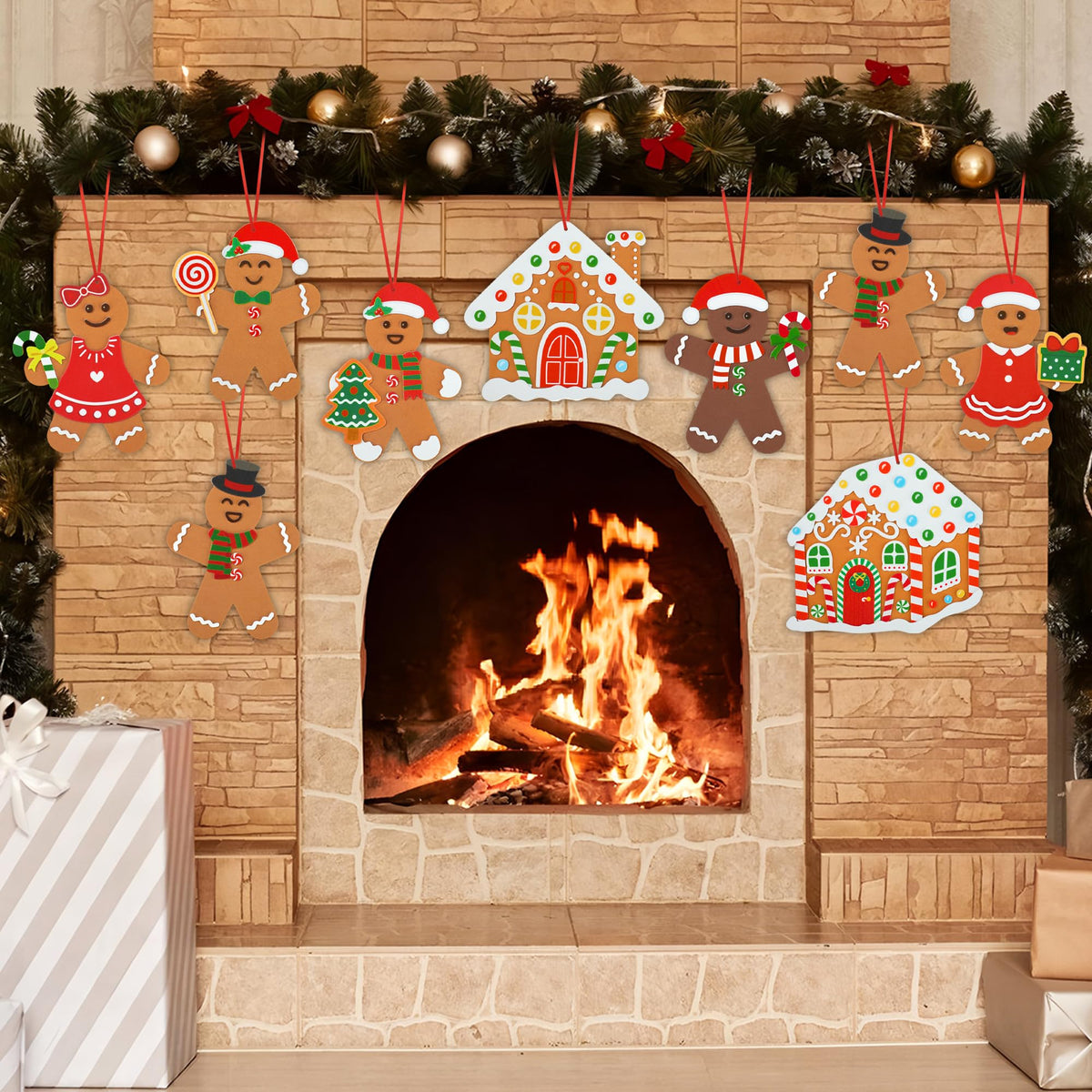24 Sets Gingerbread Foam Craft Kit DIY Christmas Arts and Crafts for Kids Make Your Own Gingerbread Man and House Ornaments with Self Adhesive Sticker for Xmas Tree Holiday Home Classroom Party Decor
