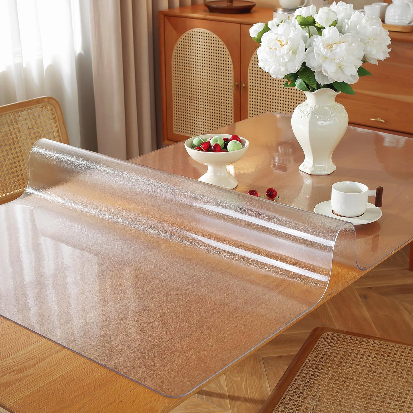 OstepDecor Frosted Clear Table Cover Protector 18 x 60 Inch, 1.5mm Thick Plastic Table Cover, Dining Table Protector Pad, Waterproof & Easy Cleaning PVC Desk Mat for Dresser, Coffee & Wooden Tabletop
