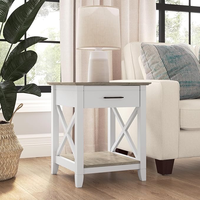 Bush Home End Table with Drawer, Nightstand with Storage, Living Room and