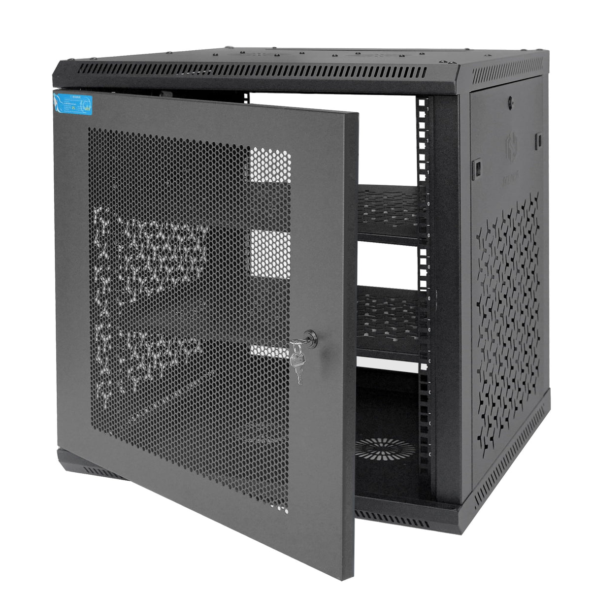 OCEANHUG 12U Wall Mount Server Cabinet with A Lockable Front Vented Door, Cooling Fans, Removable Side Panels - 60cm Depth, 19" Network Rack Including 2 PCS Full-Size Rack Shelves for IT Equipment