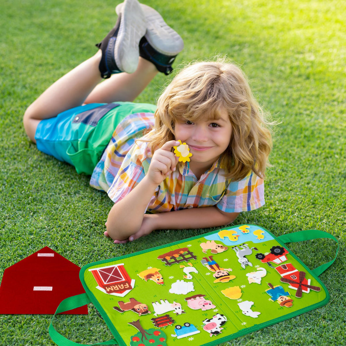 WATINC Travel Felt Board Story Set - 25PCS Portable Felt Board Educational Birthday Gift for Boys & Girls, Themed Storytelling Preschool Early Learning Interactive Play Kit for Toddlers (Farm Animals)