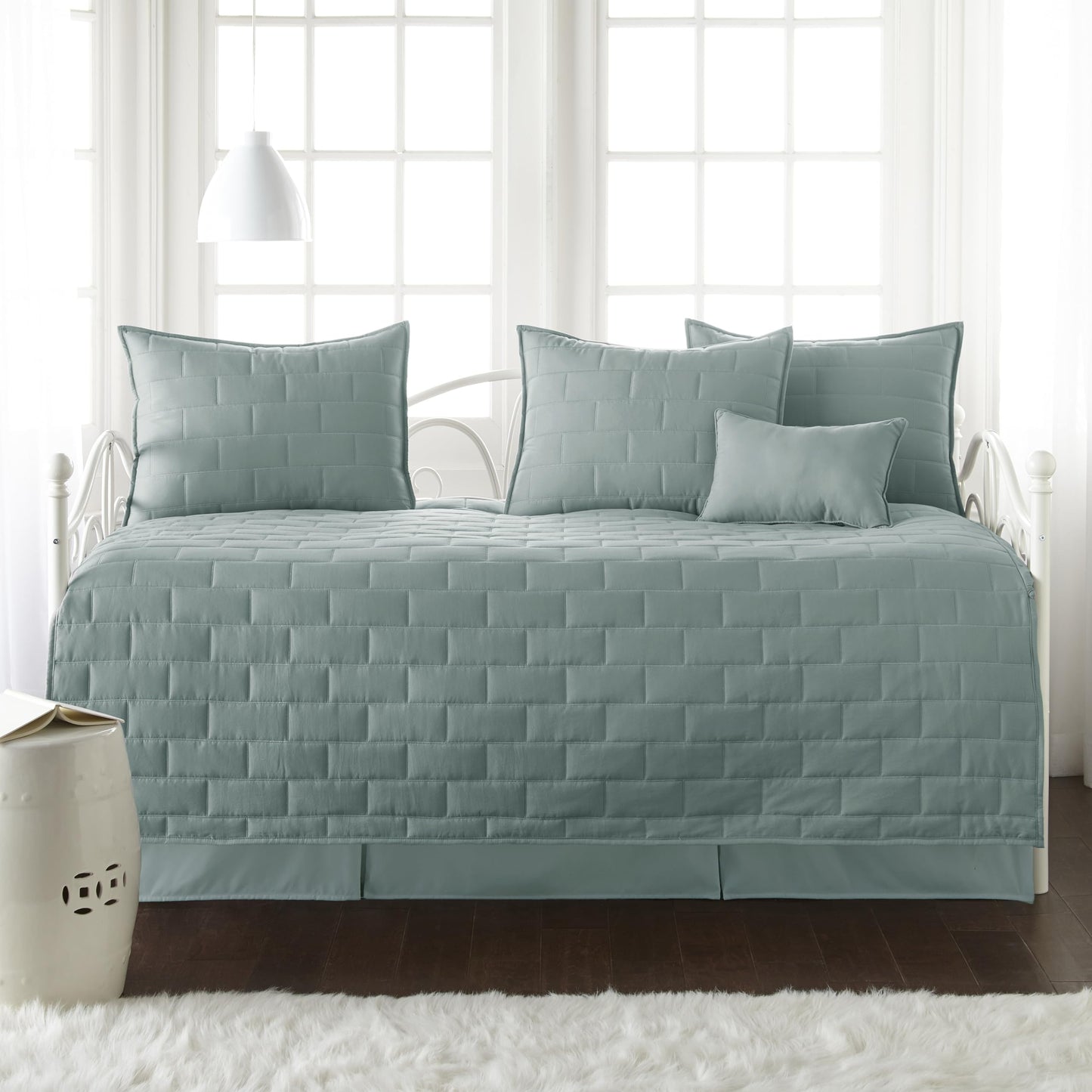 Southshore Fine Living, Inc. Twin Daybed Comforter Set, 6-Piece Twin Bedding Set with Daybed Cover, 3 Pillow Shams, Bed Skirt, Throw Pillow - Day Bed Quilt Set, Brickyard Teal