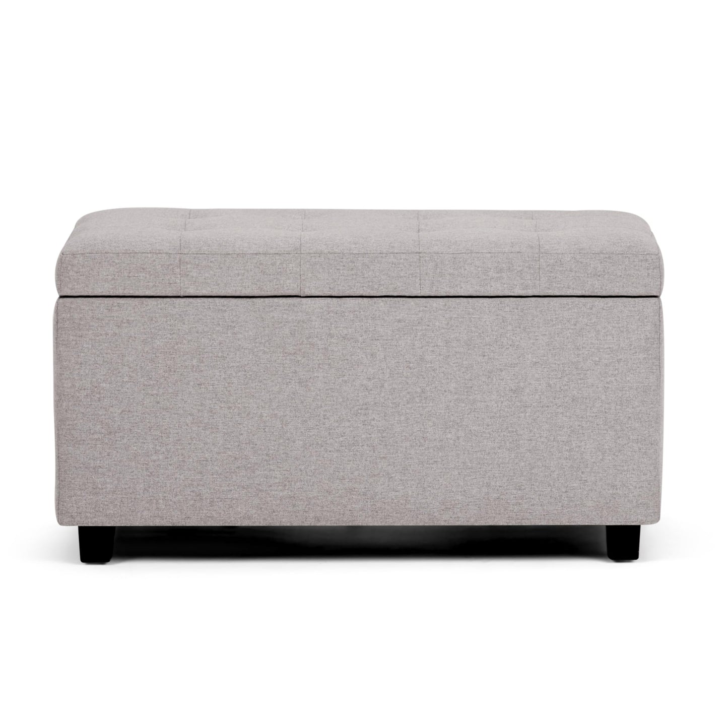 SIMPLIHOME Cosmopolitan Storage Ottoman - 34 inch Wide Upholstered Linen Look Fabric Rectangle Storage Ottoman Bench in Cloud Grey, Transitional Tufted Ottoman for Living Room with Lift-Up Lid