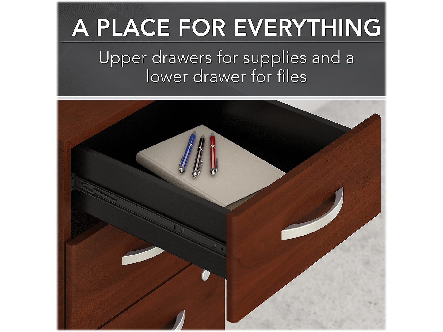 Bush Business Furniture 3 Drawer Mobile File Cabinet - Assembled, Rolling Document Storage for Home or Professional Office, Studio C Collection, Hansen Cherry