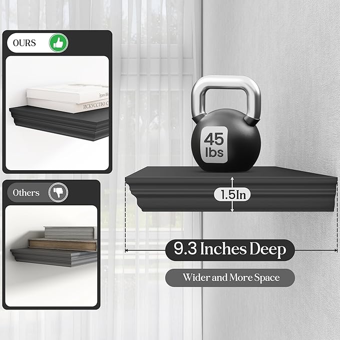 Fun Memories Floating Shelves 48 Inch Long, 9.3 Inch Deep Classic Crown Molding