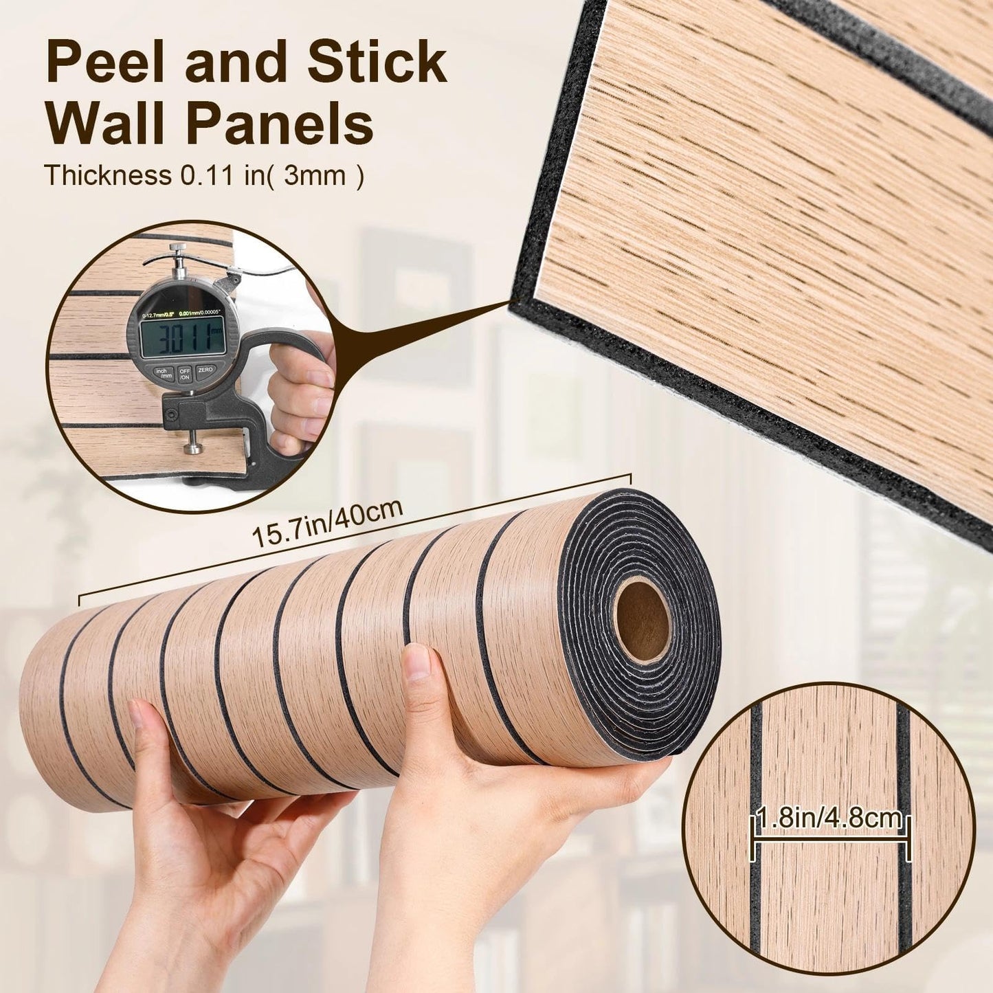 Peel and Stick Slat Wall Panel 15.75"X118" PVC Self-Adhesive Thick Light Oak Wood Grain Wallpaper Panel 3D Soundproof Wall Panels for Walls