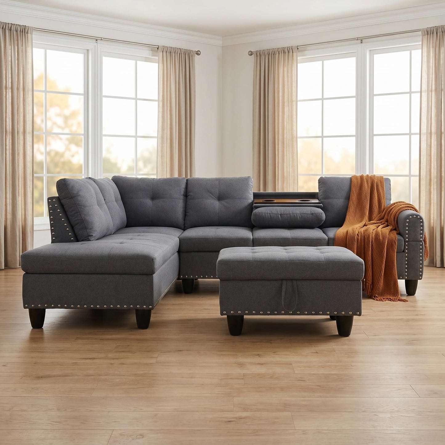 Trygoal 3-Piece L-Shaped Modular Leather Sofa – Convertible Sectional Couch with Movable Chaise & Storage Ottoman, Multi-Scene Use for Living Room, Apartment & Office, Charcoal Gray