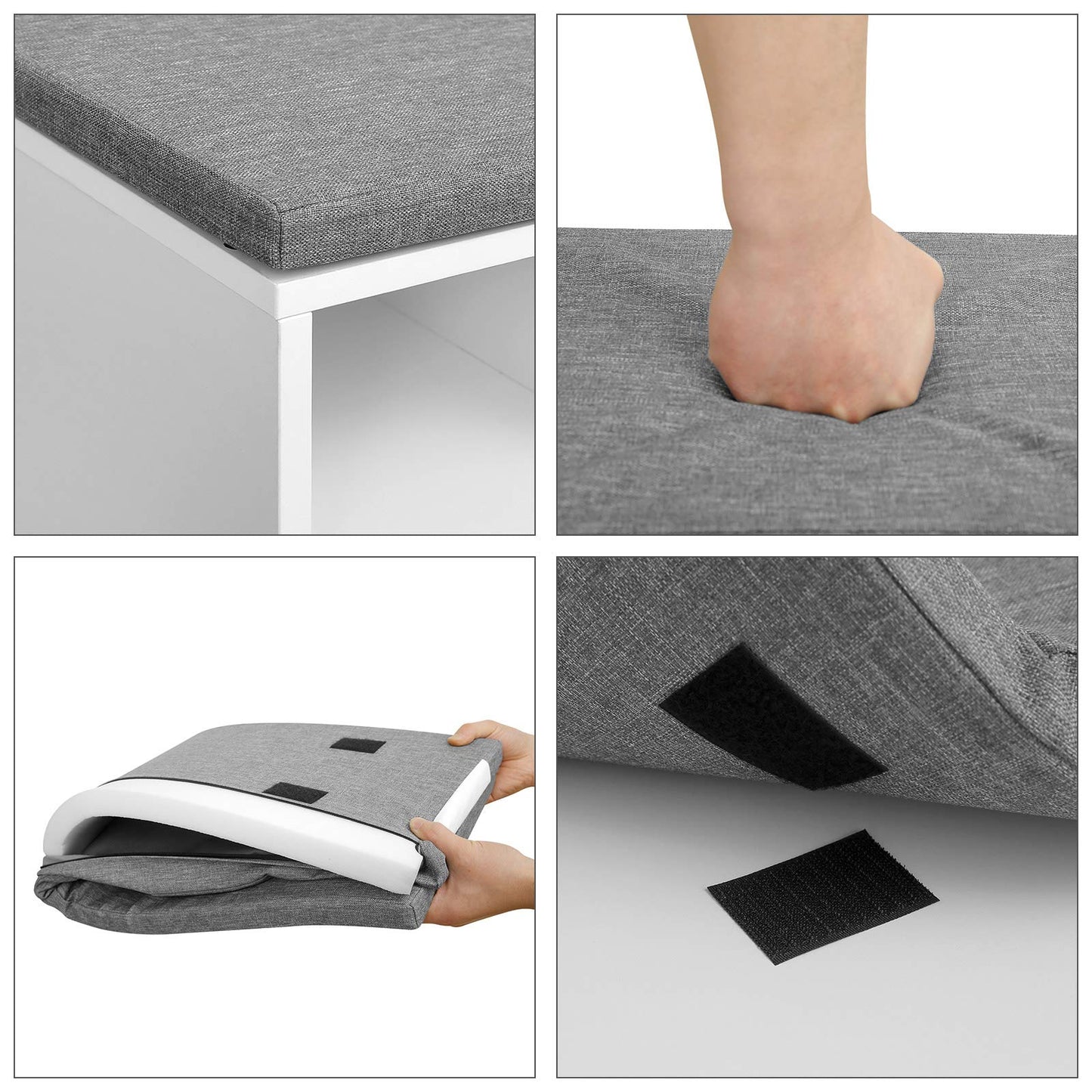 VASAGLE CUSTOS Collection - Storage Bench, Entryway Bench with Cushion, Drawer and Open Compartments, Bench with Storage, Living Room, Bedroom, Closet, White and Gray ULHS24WT