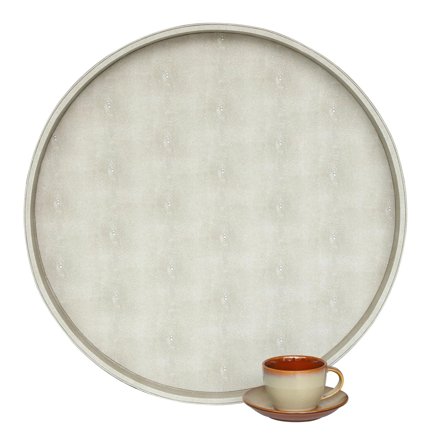HofferRuffer Large Round Serving Tray 24'', Elegant Faux Leather Circle Ottoman Table Tray, Serve Tea Coffee Breakfast in Bedroom Living Room Kitchen (Cream White)