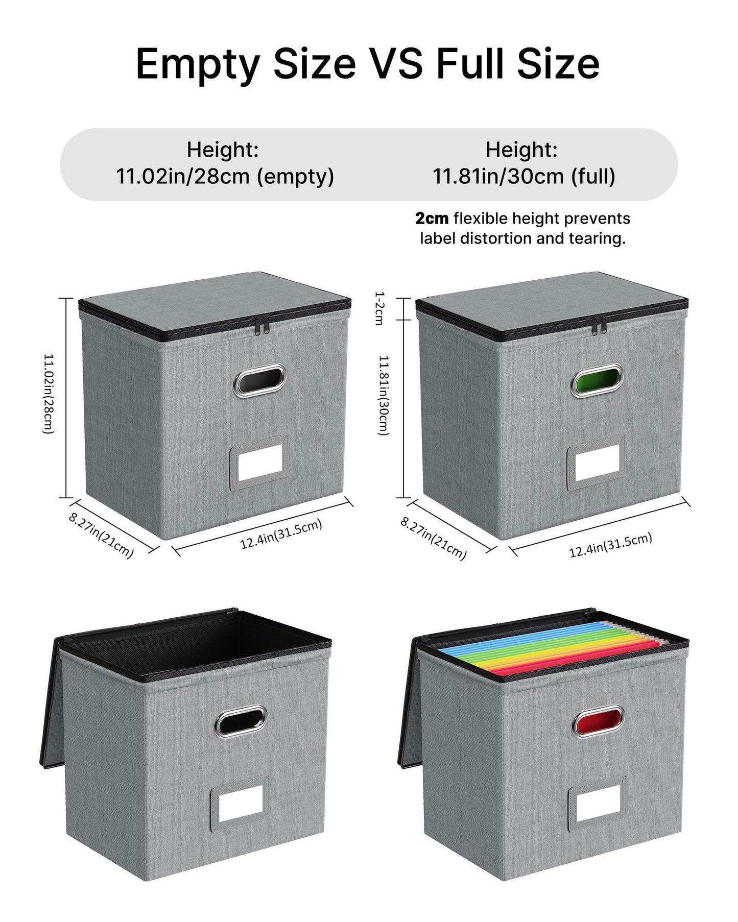 Oterri 1 Pack File Organizer Boxes with Lids, File Box with Mesh Pockets, Document Organizer Box for File Folders Letter Size, Zippers Filing Box for Home, Office, School (Grey, Without Folders)