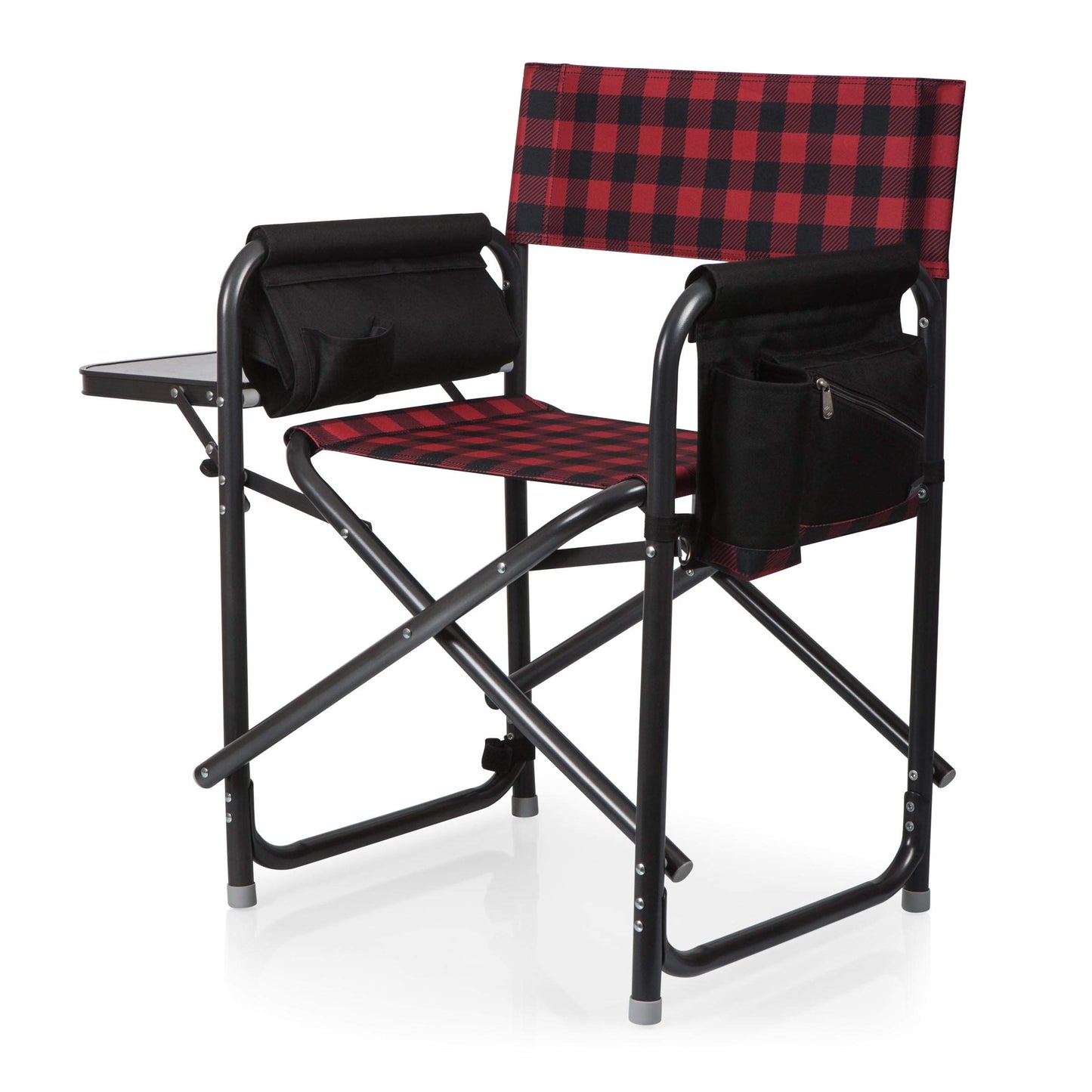 PICNIC TIME Outdoor Directors Chair with Side Table, 300 lb Capacity Folding Outdoor Beach Chair for Adults with Foldaway Backpack Straps, Armrest Caddy, and Umbrella Loop (Buffalo Plaid Pattern)