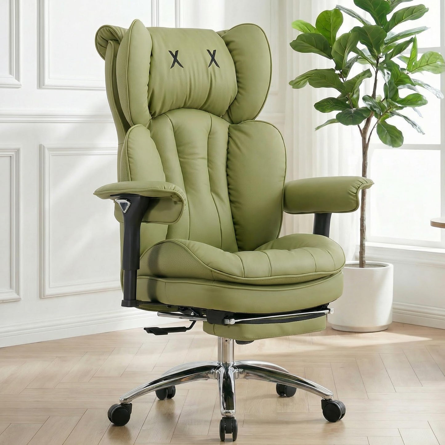 ATMILD Big and Tall Office Chair, 400lbs Heavy Duty Wide Seat Executive Chair with Footrest, High Back Leather Computer Desk Chair for Home Office (Green)