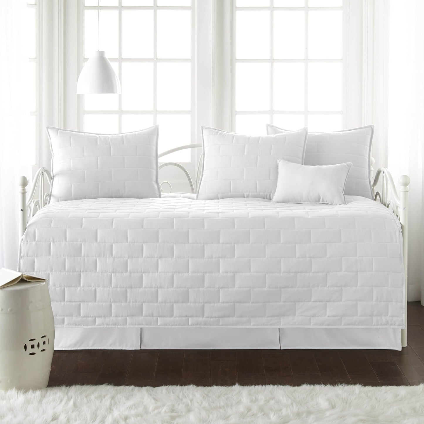 Southshore Fine Living, Inc. Daybed Covers for Twin Bed, 6-Piece Twin Bedding with Daybed Cover Set, 3 Pillow Shams, Bedskirt, Throw Pillow - Day Bed Quilt Sets, Day Bed Covers, Brickyard White
