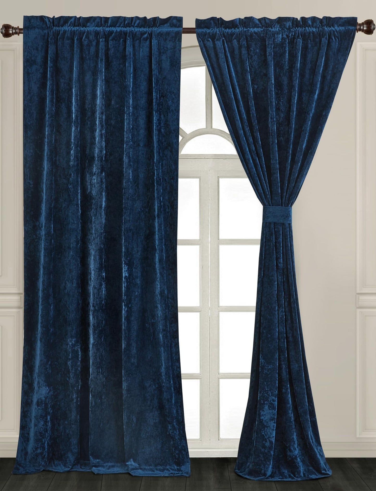 Chezmoi Collection Lux Navy Blue Crushed Velvet Curtains 2 Panel Set - 72 inches Long Room Darkening Luxury Distressed Velvet Rod Pocket Window Drapes for Living Room Bedroom 50" W x 72" L