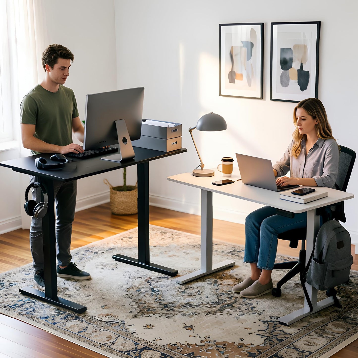 Gamork Electric Standing Desk,40x24 Inches Adjustable Height Stand up Desk, Sit Stand Home Office Desk with Splice Board, 3 Preset Heights,Equipped with Hooks,Ergonomic Computer Desk Workstation，Black