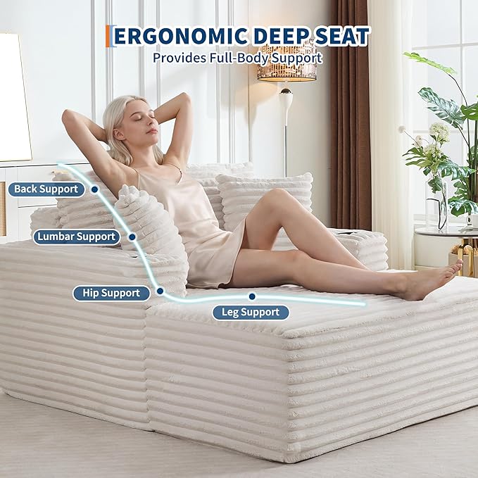 IDEALHOUSE 64" Oversized Chaise Lounge Chair Indoor, Upholstered Boneless Sofa