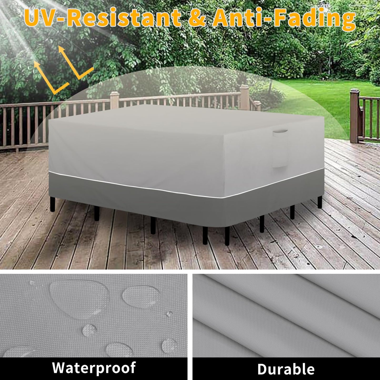 Easy-Going Patio Furniture Cover 110"x84" Rectangle Outdoor Table and Chair Set Covers Waterproof UV Resistant Outdoor Sectional Sofa Set Covers, Gray/Dark Gray