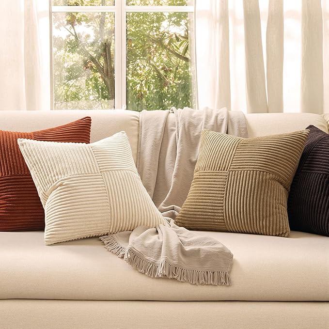 MIULEE Brown Beige Throw Pillow Covers 20x20 Inch Set of 4 Boho Farmhouse