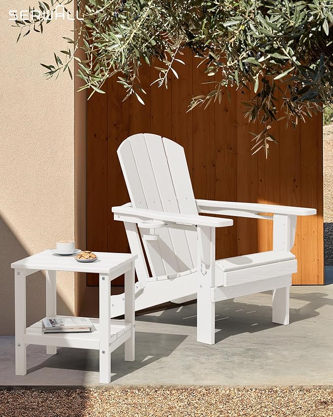 SERWALL 2-Tier HDPE Outdoor Side Tables Set of 4, Weatherproof Rectangular