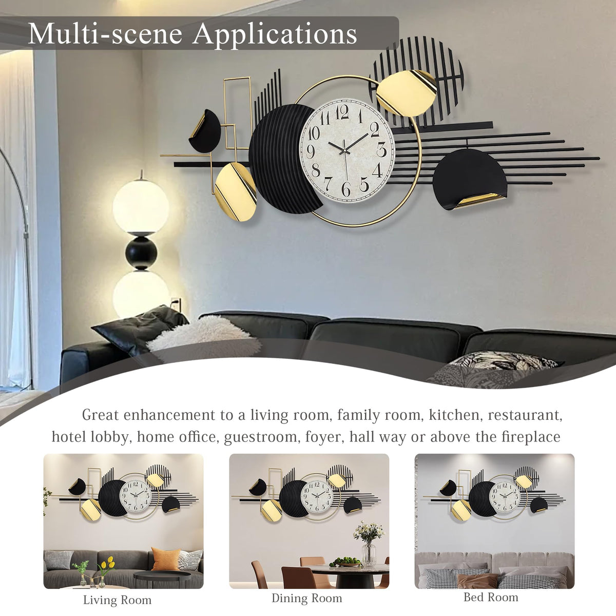 WALL Large Modern Abstract Metal Wall Art, Black and Gold Geometric Circles Wall Decoration, Contemporary Home Decor,59 × 24 in Wall Art for Living Room/Dinning Room/Bedroom/Entryway/Kitchen/Office