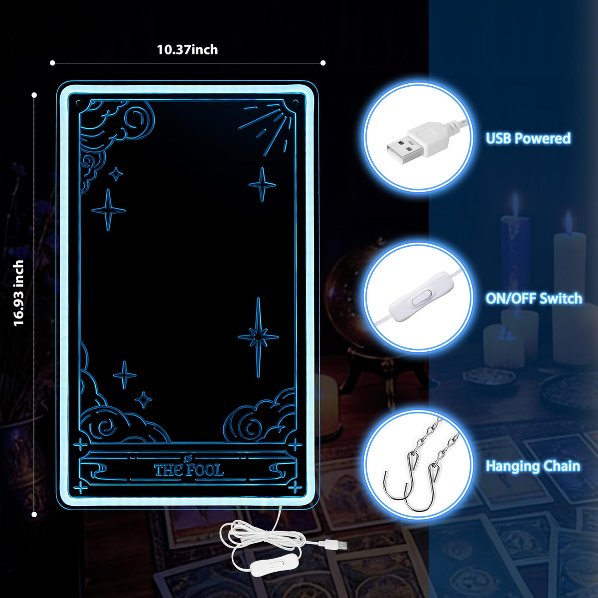 Kavaas Tarot Mirror Neon Sign - Ice Blue Mystical LED Neon Light for Occult Room Wall Decor, Witchy Art Spiritual Room Decor, Best Gifts for Fortune Teller, Tarot Enthusiast