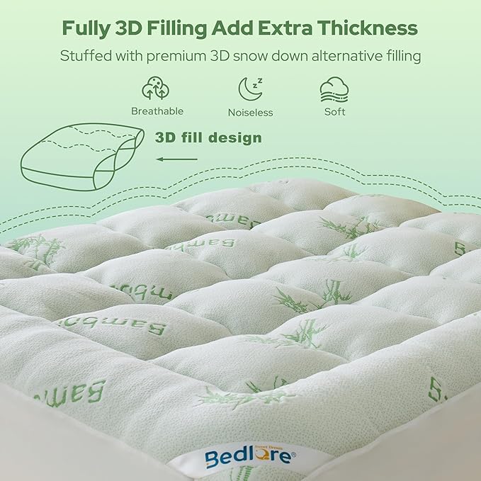 BEDLORE California King Mattress Topper Viscose Derived from Bamboo, Thick