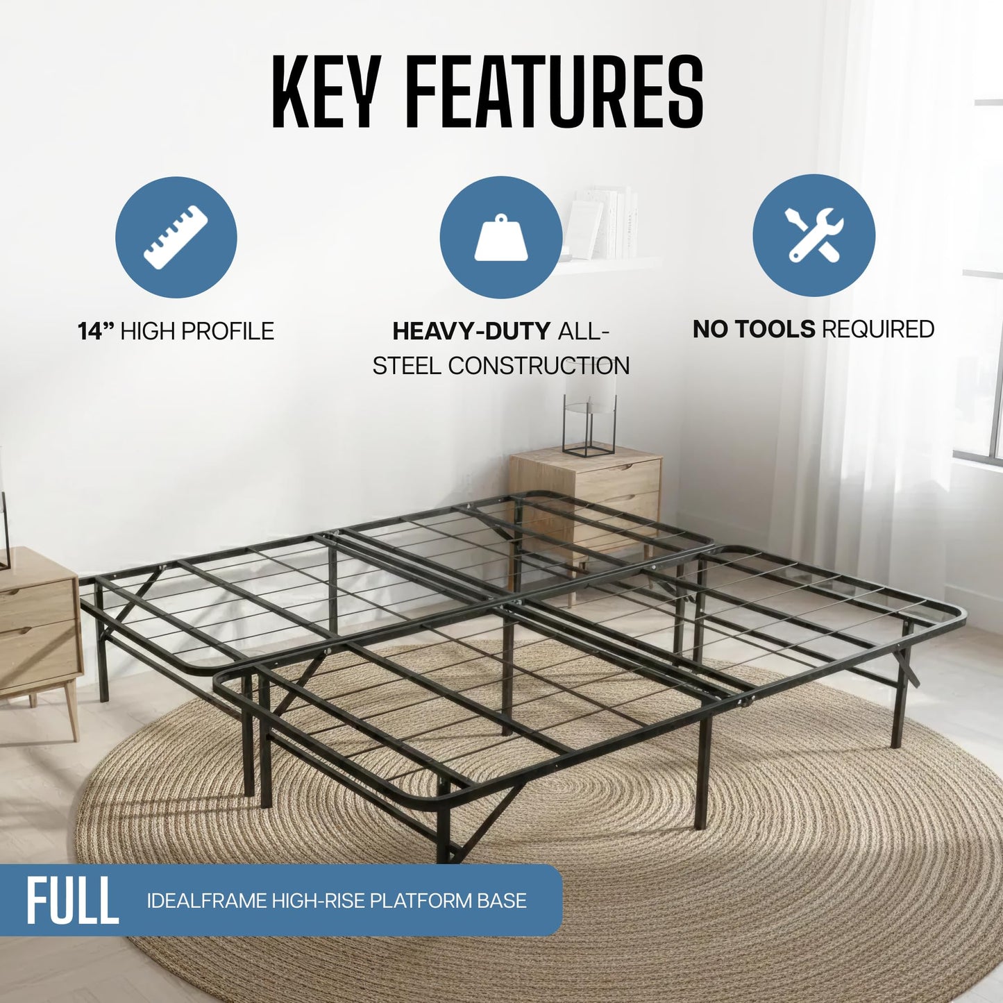 Big Sky Sleep CO. IdealFrame Full - High-Rise Platform Bed Frame - Metal, No Box Spring