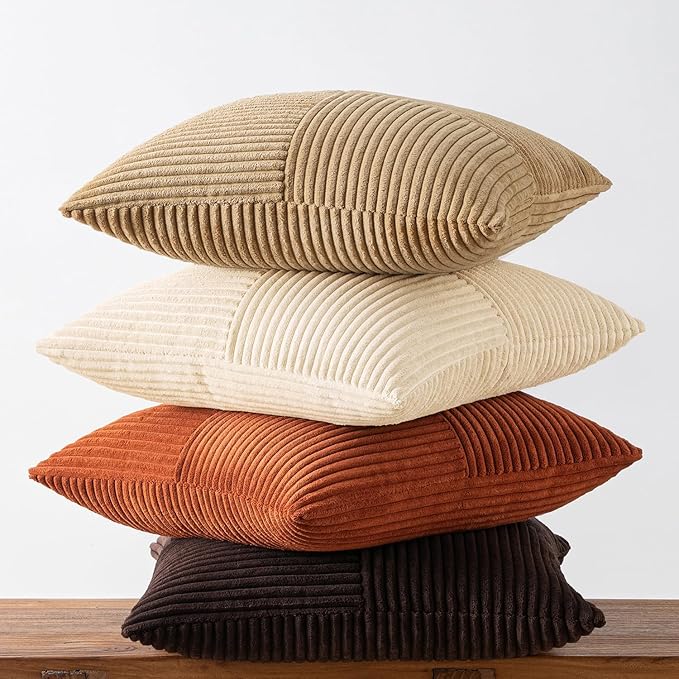 MIULEE Brown Beige Throw Pillow Covers 18x18 Inch Set of 4 Boho Farmhouse