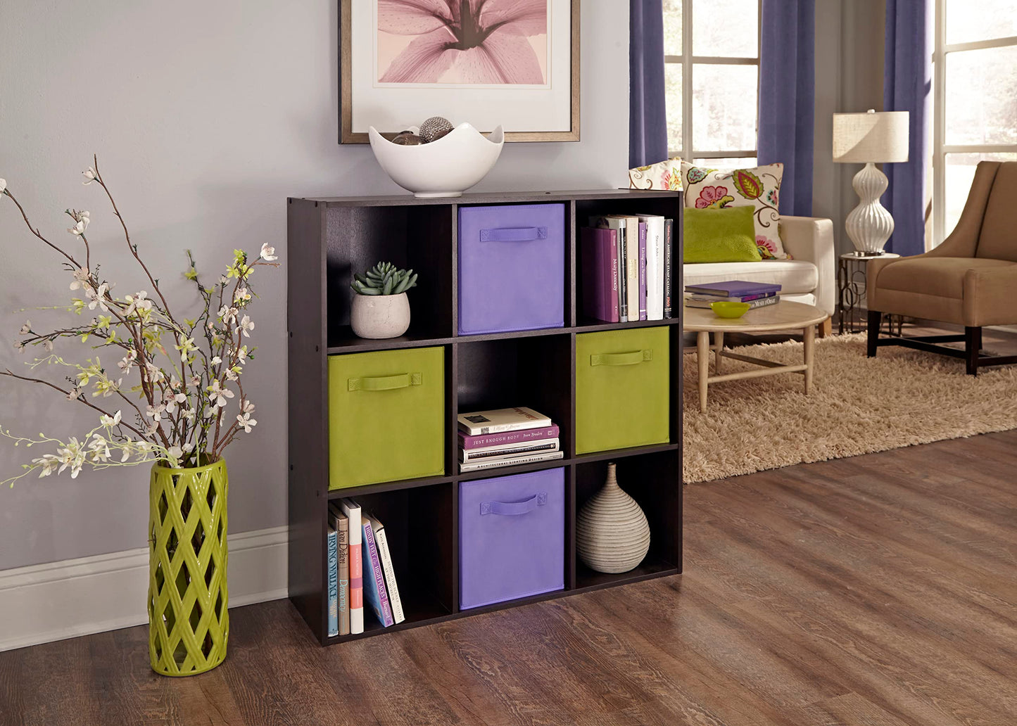 ClosetMaid Cubeicals 9 Cube Storage Shelf Organizer Bookshelf, Stackable, Square Shape, Easy Assembly, Wood, Chocolate Finish