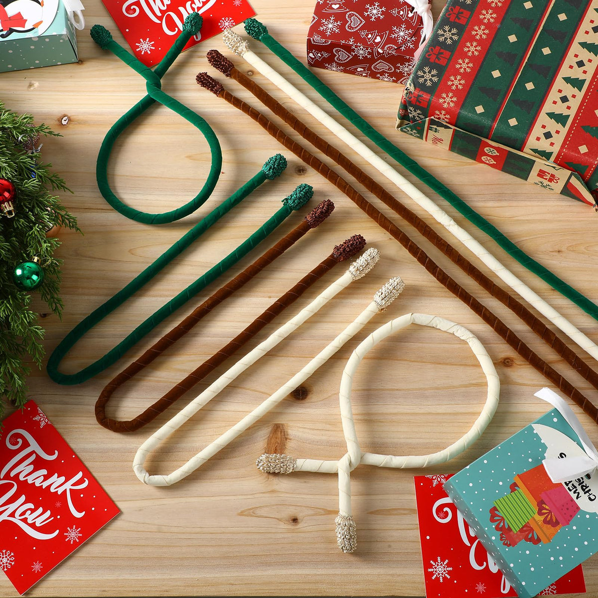 Zhengmy 16 Pcs 25 Inches Christmas Velvet Garland Ties Christmas Decorative Twist Ties for Banister Stairway Railing Reusable Flexible Twist for Xmas Home Decor Holiday Craft Wrapping(Earth Tones)